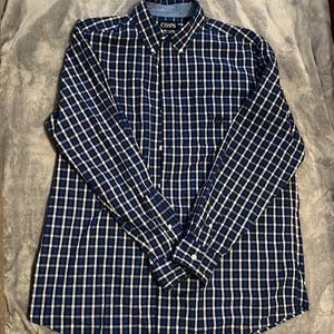 Chaps Large Blue Plaid Easy Care Button Down  Long Sleeve Shirt